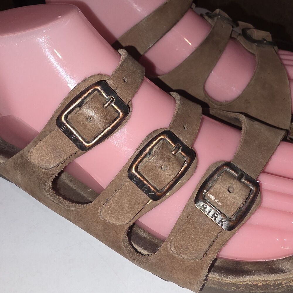 BIRKENSTOCK FLORIDA 9L 7M Brown Distressed Leather Triple Buckle Summer Sandals - Picture 2 of 12
